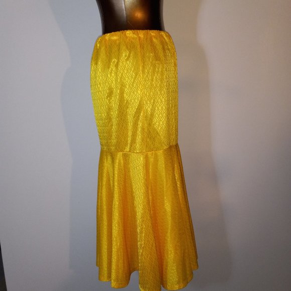 Shiny yellow ruffle tulip skirt, jersey, vintage circa late 1970s-early 1980s - Picture 5 of 6